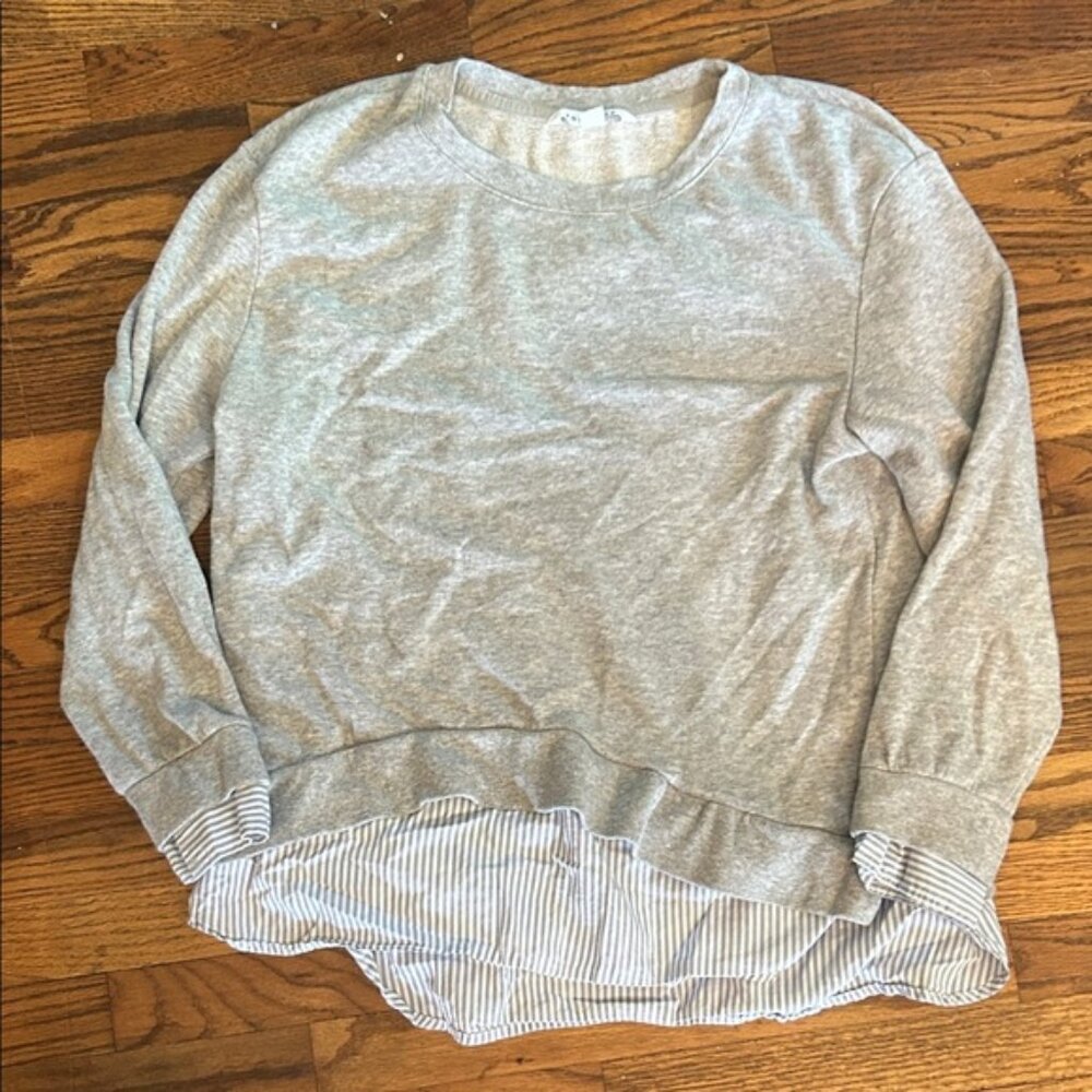 POPSUGAR Gray Sweatshirt with Striped Hem